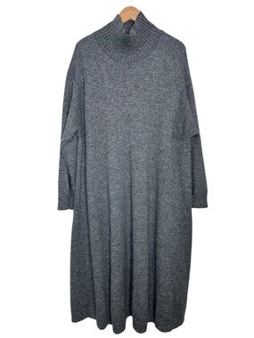 eskandar Merino Wool Mock Neck Sweater Dress One Size Gray Lagenlook Handloomed
